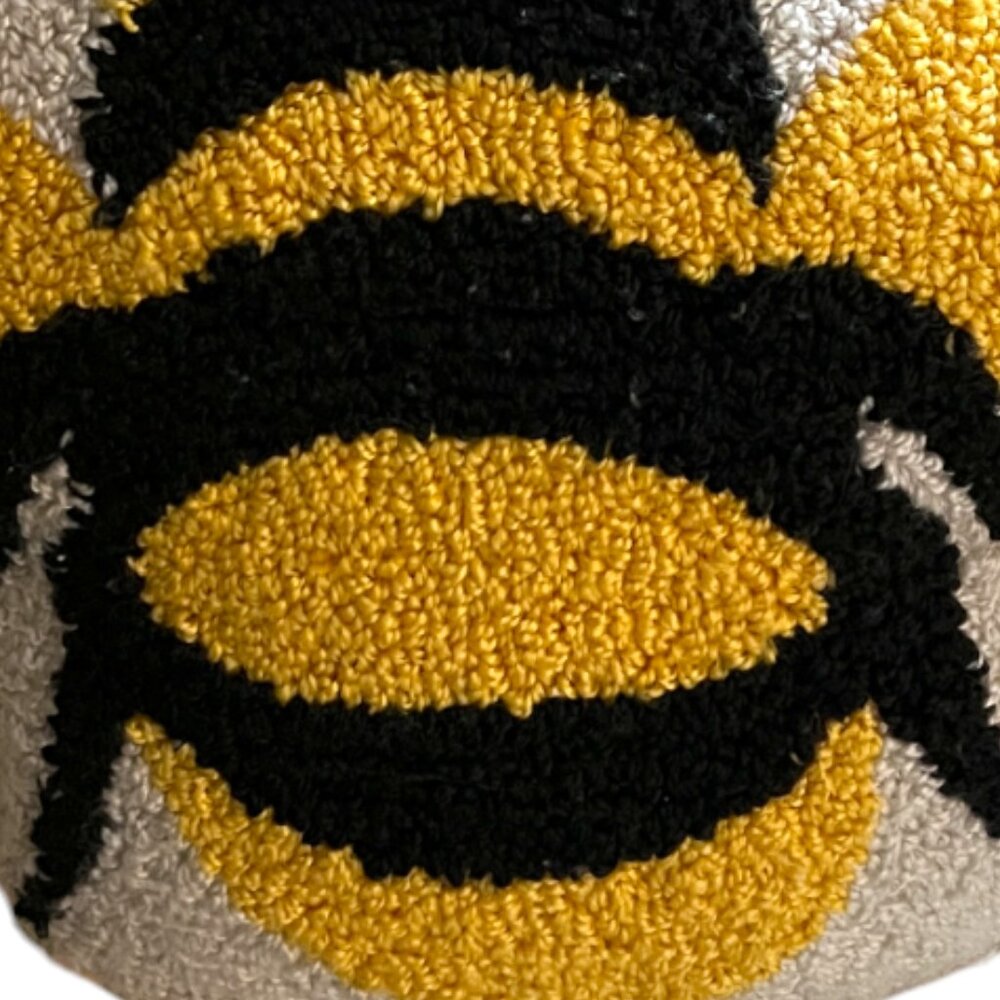 NWOT! Hooked Bee Pillow Honeybee Decor Yellow Black Textured Throw Pillow 16x14 - Picture 4 of 14